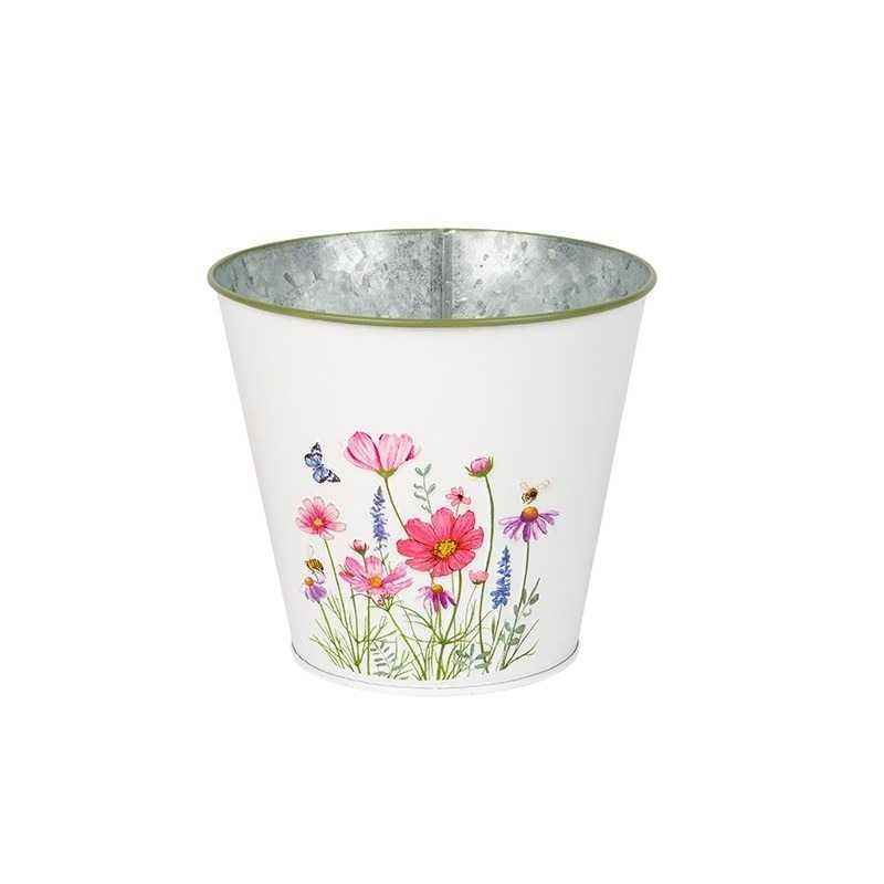 Meadow virágmintás fém kaspó fehér 14,5x13cm