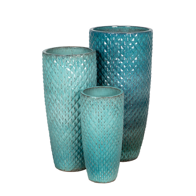 Sullivan Vase kerámia növénytartó szett jégkék 23,7x51-38x80cm S3