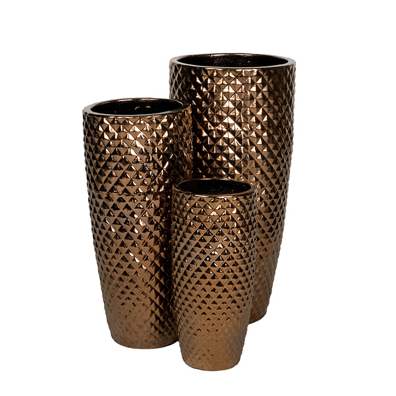 Sullivan Vase kerámia növénytartó szett bronz 23,7x51-38x80cm S3