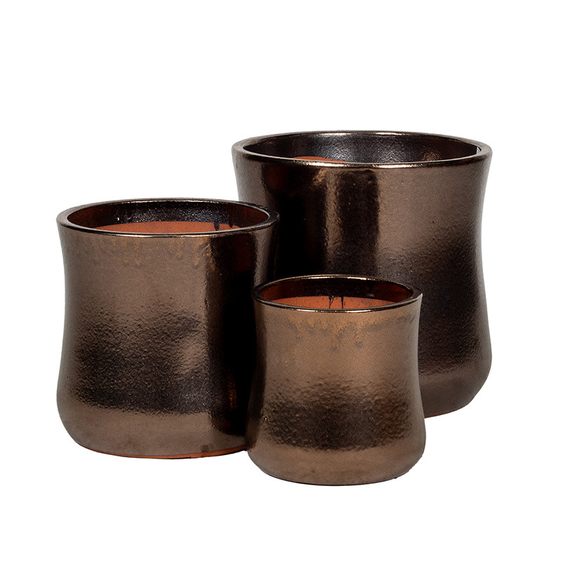 Lenie Caldron kerámia növénytartó szett bronz 24x23,5-39x37,5cm S3
