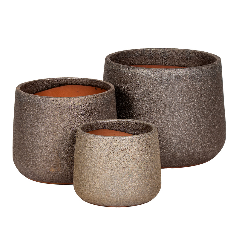 Maddox Caldron kerámia növénytartó szett savmaratott bronz  20x18-33x30cm S3